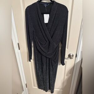 Rachel Gray Long Sleeve Cowl Neck Cocktail Gown
